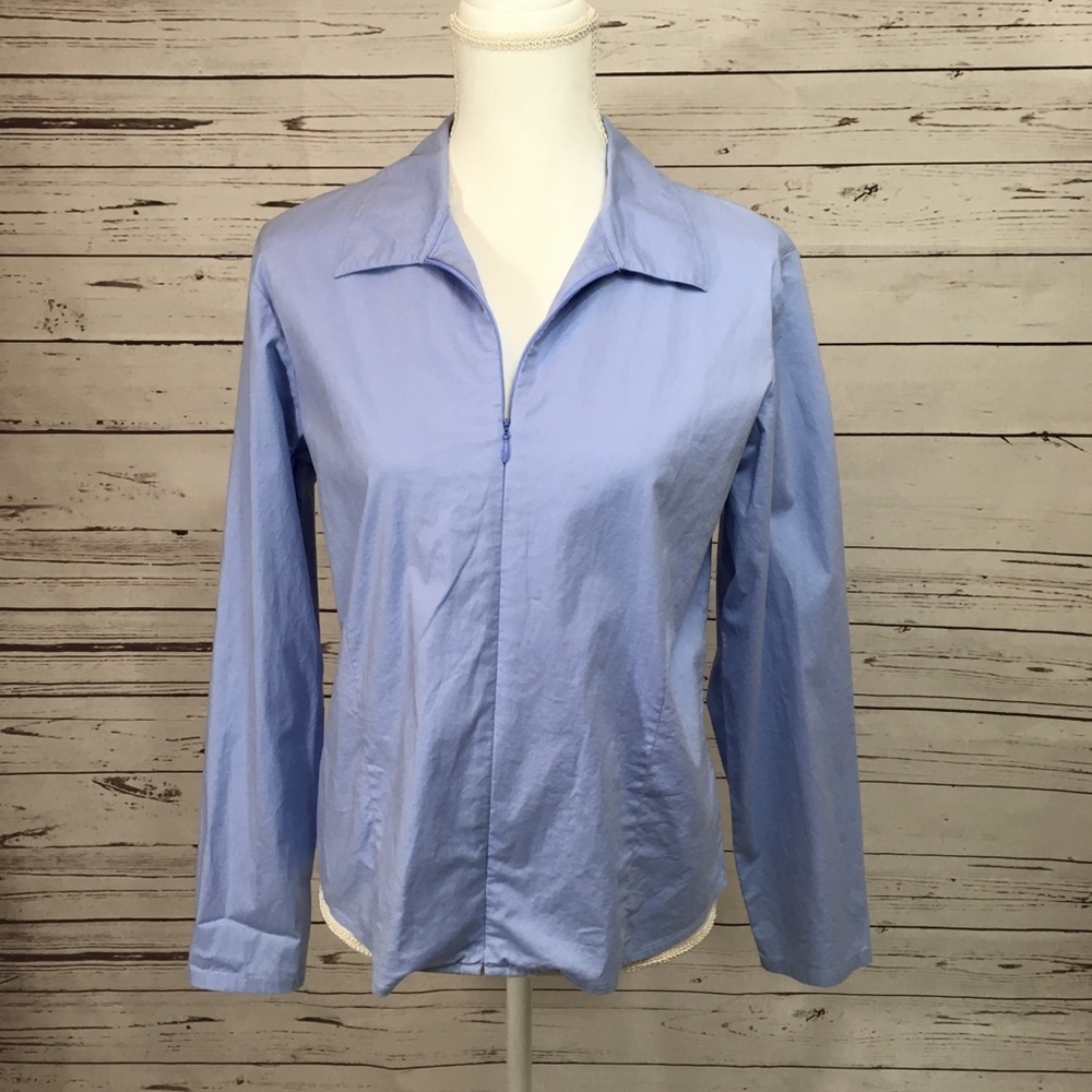 EILEEN FISHER • Medium Blue Purple Zip Shirt Women